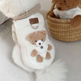 Pet Dog Cotton Vest Clothes With Traction Ring (Option: White-M)