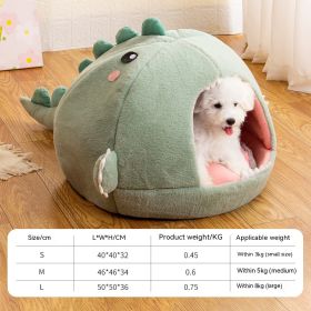 Dinosaur Pet Bed Cartoon Kennel Semi-closed (Option: Fruit Green-L)